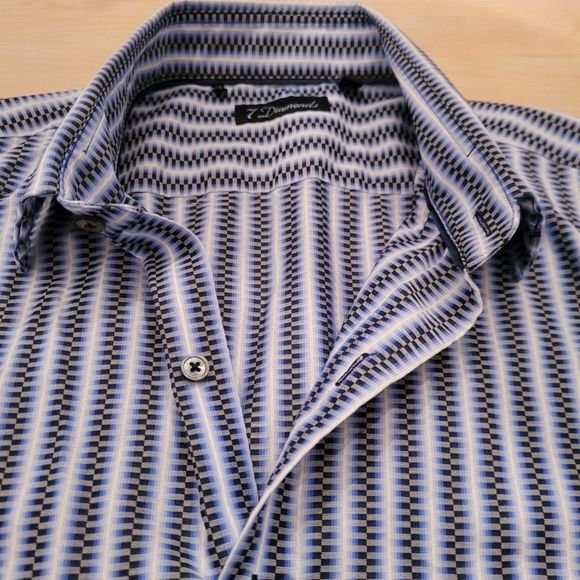 7 Diamonds Designer Long Sleeve Button Down Men's Shirt, purple and blues Size L - Picture 3 of 10